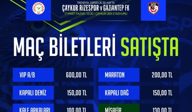 Çaykur Rizespor – Gaziantep FK maçı biletleri satışa çıkarıldı